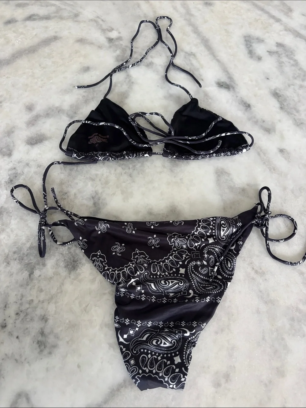 Black Bandana Print String Bikini Set